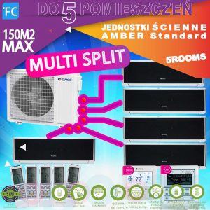 MULTI SPLIT Free match GREE Amber Silver/Black Jednostka wew. GWH24YE-K6DNA1A/I Timer, Wifi, 3 Tryby uśpienia Wydajność chłodzenia kW 7 3 Tryby uśpienia Wydajność chłodzenia kW 7 GREE klimatyzator.scienny.amber.5pokoje.110m2.multisplit.gree.amber.black