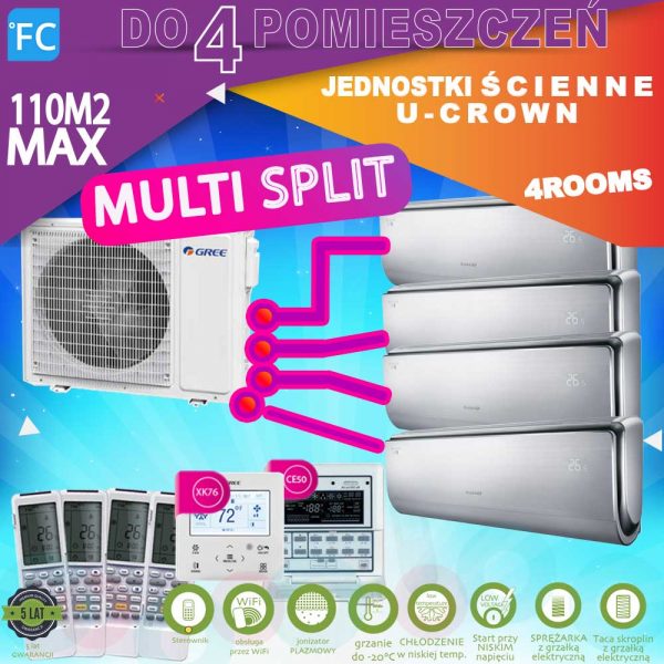 multisplit.klimatyzator.pokojowy.do.domu.100m2.4pokoje.gree.ucrown