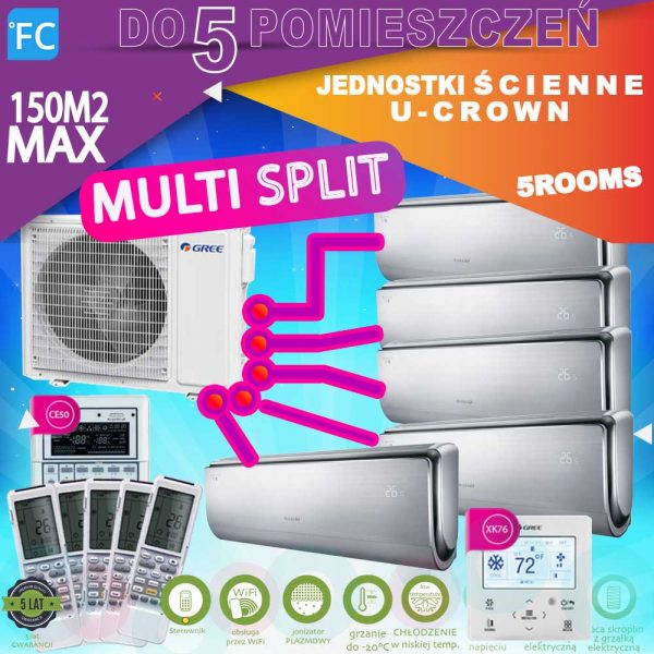 multisplit.klimatyzator.pokojowy.do.domu.150m2.5pokoi.gree.ucrown