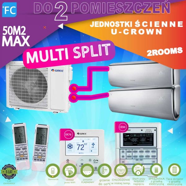 multisplit.klimatyzator.pokojowy.do.domu.50m2.2pokoje.gree.ucrown