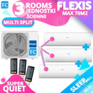 °FC Haier AGREGAT HAIER  Wydajność grzania kW8.6, Wydajność chłodzenia kW7.0, Multi Split Jednostka zew. 3U70S2SR2FA, Liczba jednostek wew.3: Naścienne, Kasetonowe, Kanałowe, Przysufitowe 5 pomieszczeń HAIER AGREGAT HAIER 70M2 Wydajność grzania kW8.6, Wydajność chłodzenia kW7.5, Multi Split Jednostka zew. 4U75S2SR2FA, Liczba jednostek wew.3 NAŚCIENNE FLEXIS