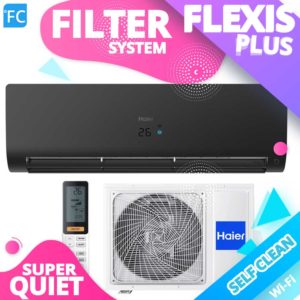 HAIER Flexis Plus Black Matt A+++ R32, kW 2.6, kW 3.5, kW 5.7, kW 7 Klimatyzacja do małej sypialni 15m2, małego biura 35m2, małego mieszkania 35m2, 40m2, 45m2, 50m2