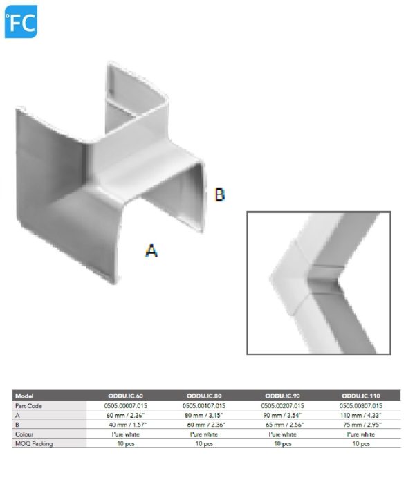 ELEMENTY ŁĄCZĄCE Narożnik wewnętrzny 90° OPTIMAL DUCT