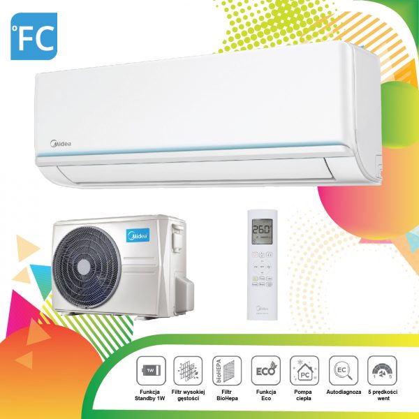 MIDEA BLANC PRO, A++/A+, 5.2kW,5.6kW, Naścienny do 55m2 5.2kW BLANC PRO